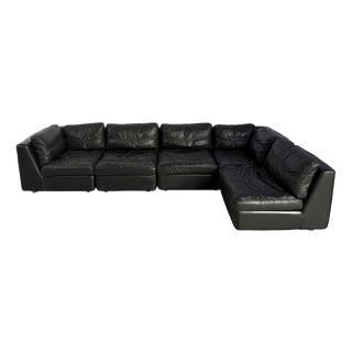 Vintage Black Leather Modular Sofa, 1970s, Set of 5 For Sale