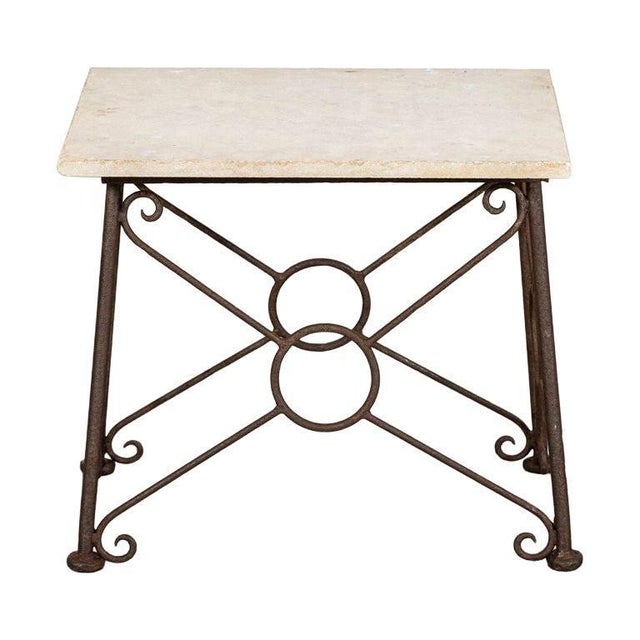 Mid-Century English Brutalist Wrought Iron and Stone Side Table, 1960 For Sale - Image 9 of 9