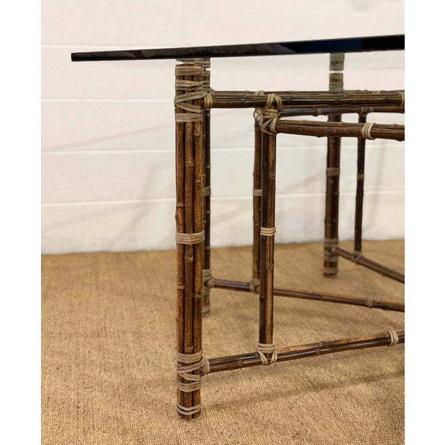 McGuire California Modern Octagonal Bamboo Rattan and Glass Dining Table For Sale - Image 12 of 12