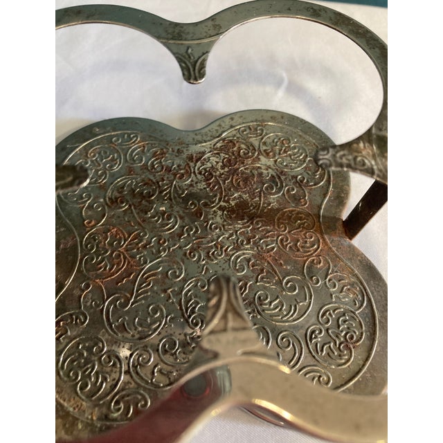 Vintage Silverplate Condiment Holder With Engraved Base For Sale In Oklahoma City - Image 6 of 9
