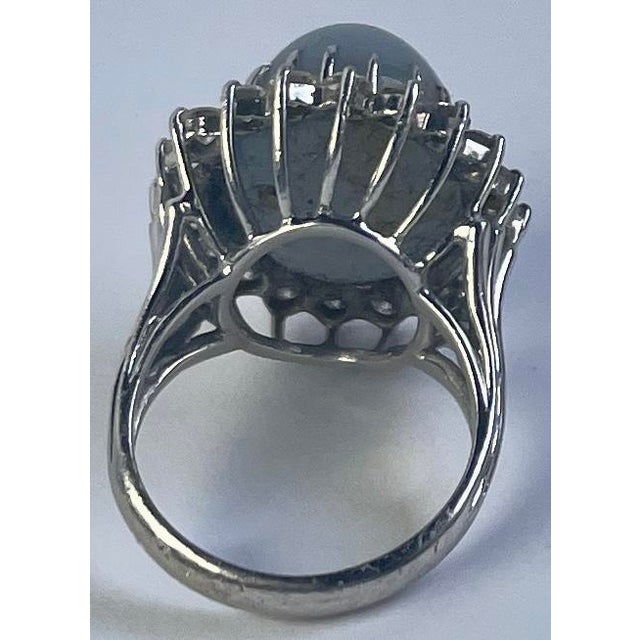 1950s 1950s Plum Cabochon Sapphire, Diamond, and 14k White Gold Ring, Size 6.5 - For Sale - Image 5 of 8