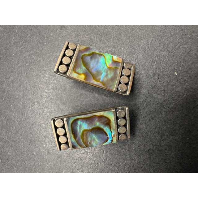Rustic 1950s Native American Abalone Sterling Clip on Earrings, A Pair For Sale - Image 3 of 8