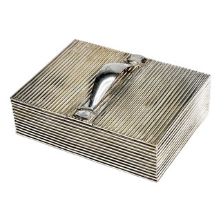 Handsome English Antique Ribbed Silverplate Tobacco Cigar Cigarette Box Home Decor For Sale