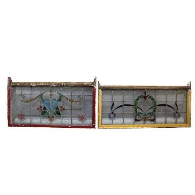 Pair Frank Lloyd Wright Style Arts & Crafts Leaded Stained Glass Windows C1920 For Sale - Image 16 of 16