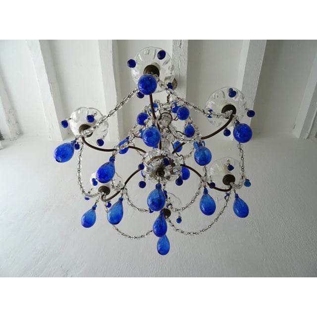 Blue Italian Mouth Blown Cobalt Blue Murano Drops Crystal Swags Chandelier, C 1920 For Sale - Image 8 of 11