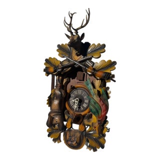 Mid-Century Handcrafted Colorful German Black Forest Cuckoo Clock For Sale