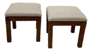 Newly Upholstered Woven Wicker Benches- a Pair