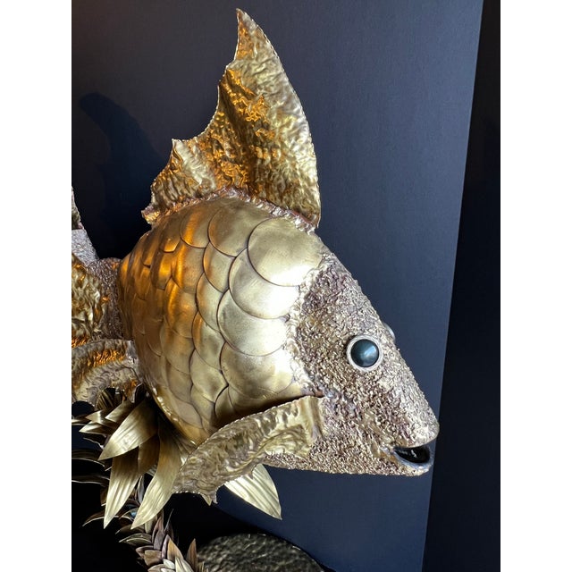Mid 20th Century Large Vintage C1970s Brutalist Illuminated Brass Gold Fish Sculpture Attributed to Henri Fernandez For Sale - Image 5 of 12