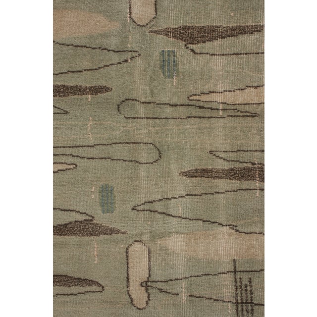 1960s Hand-Knotted Vintage Deco Rug in Green, Beige-Brown Geometric Pattern For Sale - Image 5 of 6