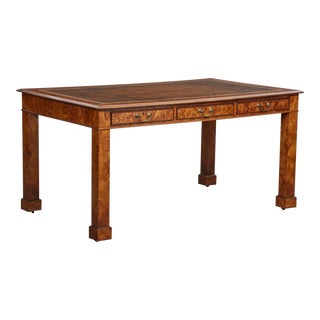 19th C Style Burton-Ching Chippendale Burl Wood Writing Table Partners Desk For Sale