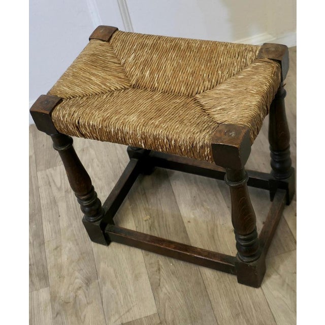 Gold Woven Rush Seated Oak Joint Stool For Sale - Image 8 of 9