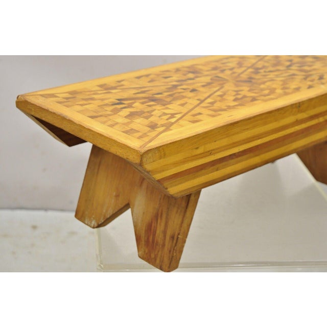 Mid 20th Century Vintage Folk Art Marquetry Inlay Footstool Ottoman ...