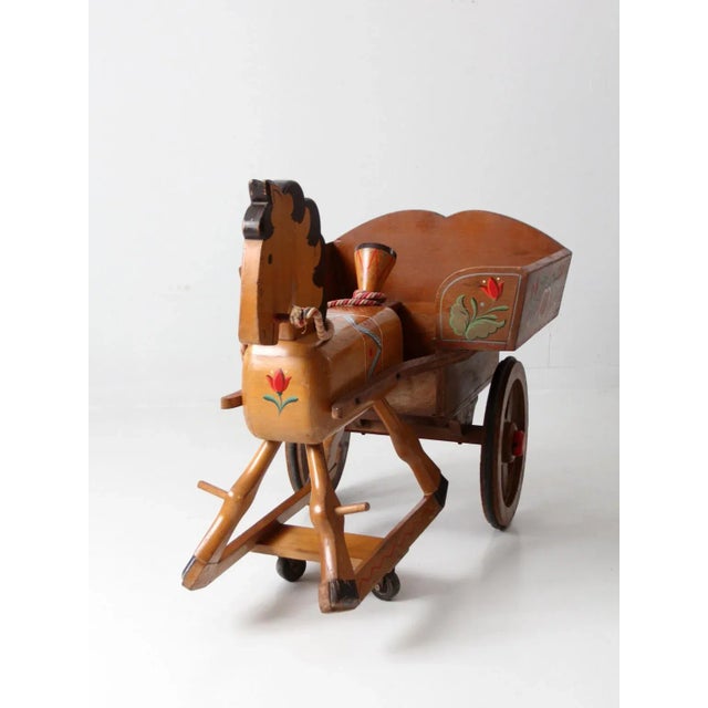 Early 20th Century Vintage Folk Art Toy Riding Horse and Cart For Sale - Image 5 of 12
