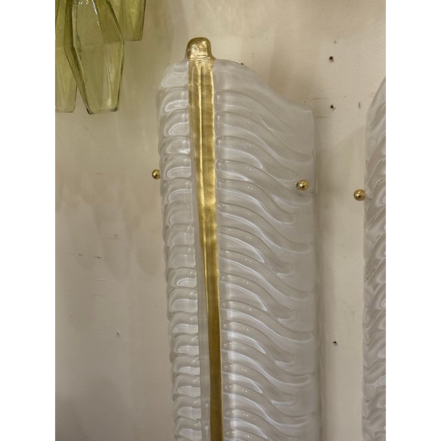 Pair of Large Scale Murano Glass Leaf Sconces For Sale - Image 4 of 6