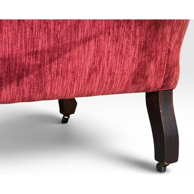 Antique Victorian Carved Walnut Triple Back Cranberry Velvet Settee For Sale - Image 17 of 18