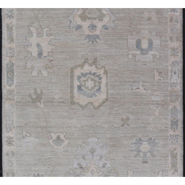 Tribal Afghanistan Oushak Rug With Soft Sage Gray Field and Tribal Motifs For Sale - Image 3 of 10