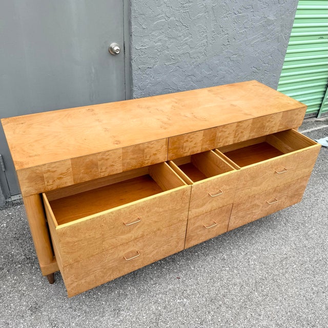 Mid Century Modern Burlwood Dresser With Copper Legs For Sale - Image 9 of 10