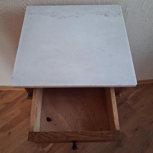 French Oak Side Table with Marble Top, 1900s For Sale - Image 9 of 15