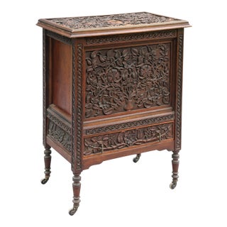 Antique Carved Cocktail Bar Cart Drinks Cabinet For Sale