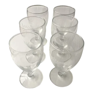 Vintage Clear Etched Glass Wine / Water Goblets S/6