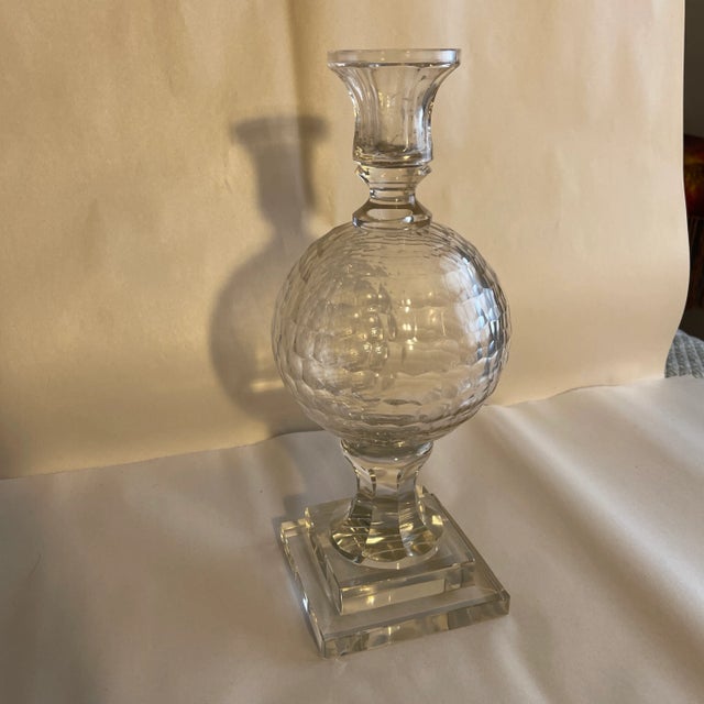 Glass Faceted Crystal Ball Candlestick Holder For Sale - Image 7 of 7