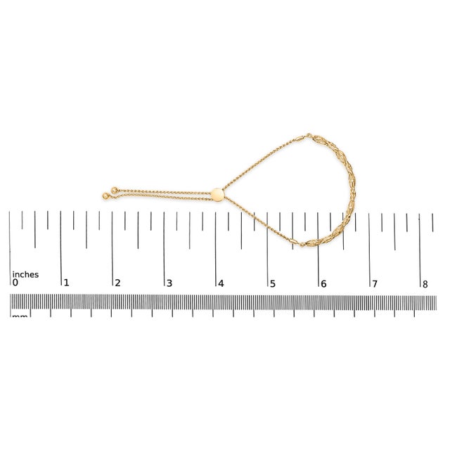 14K Yellow Gold Plated .925 Sterling Silver Diamond Accent Alternating Marquise Shape and Heart Links Bolo Bracelet - Adjustable 6" to 9" For Sale In New York - Image 6 of 6