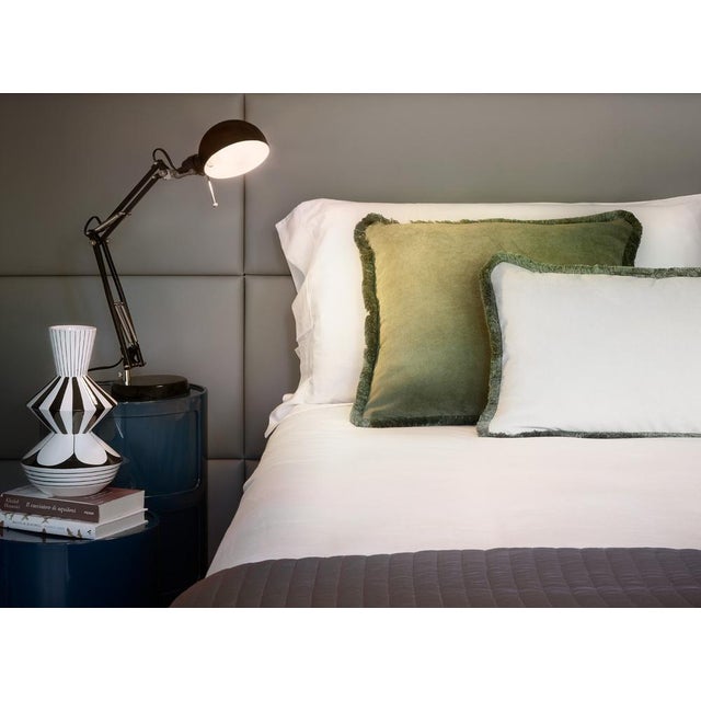 Couple Happy Pillow in Green and White Velvet with Fringes from Lo Decor, Set of 2 For Sale - Image 3 of 8