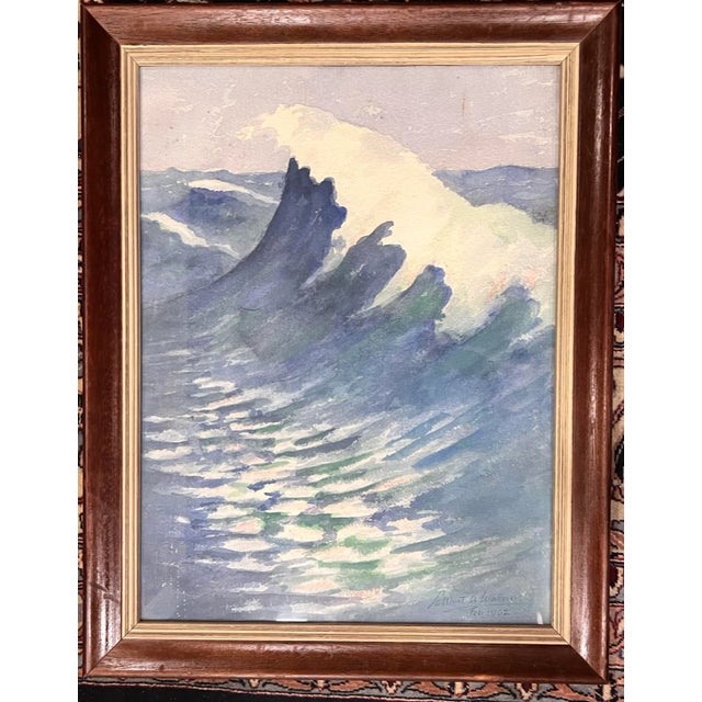 Wood 1962 Vintage Watercolor Signed Ocean Wave Framed Painting For Sale - Image 7 of 8