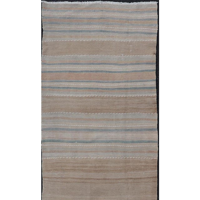 Measures: 2'3 x 7'11 Vintage Turkish Kilim Runner Neutral Striped Beige Brown Wool Flatweave. Keivan Woven Arts /...