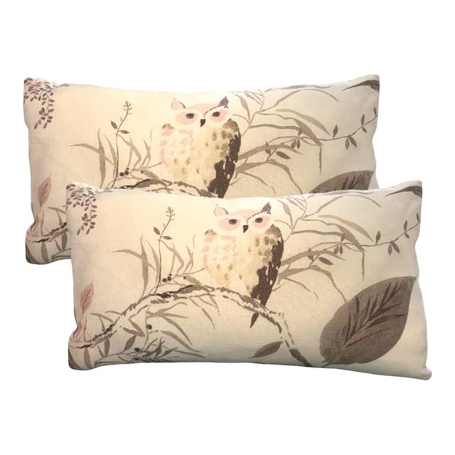Pair of Pink Owl Lumbar Pillows For Sale