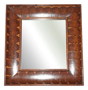 Antique Oyster Laburnum Wood Cushion Framed Wall Mirror