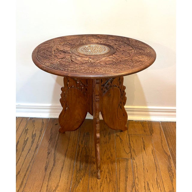 Boho Chic Large Indonesian Style Inlaid Wood Side Table For Sale - Image 3 of 4