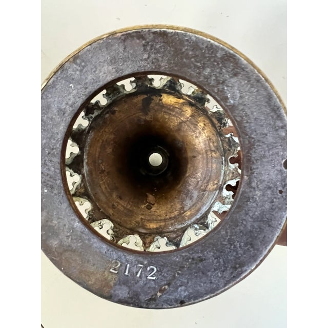 Brass Early 20th Century Brass Metal Oil Lamp Glass Chimney Antique Wick For Sale - Image 8 of 13