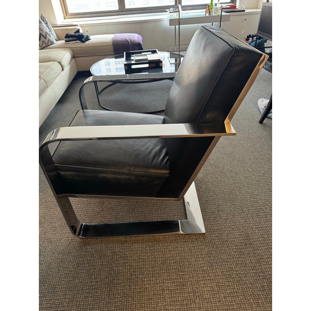 Modern Ralph Lauren Modern Penthouse Chrome and Leather Lounge Chair For Sale - Image 3 of 12