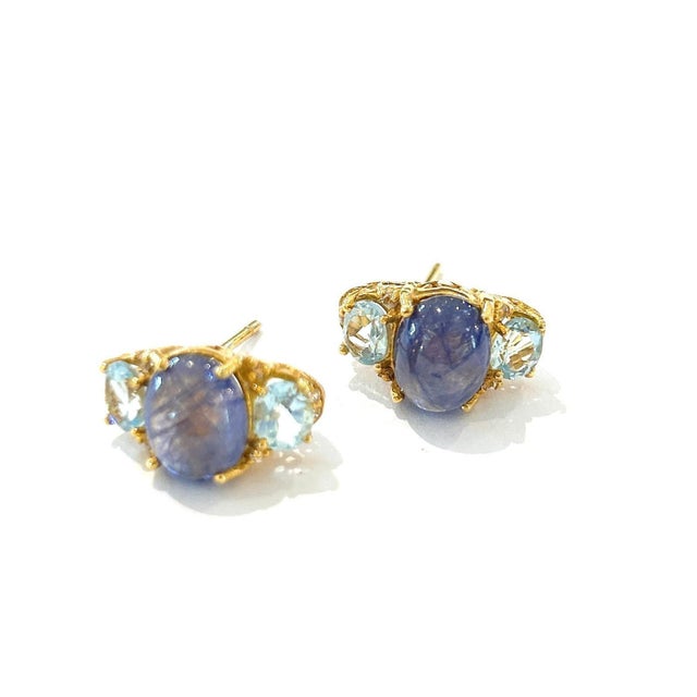 Bochic “Orient” Tanzanite & Blue Topaz Earrings Set In 18K Gold & Silver, 2 pieces For Sale - Image 10 of 11