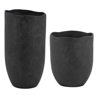 Komorebi Indoor-Outdoor Black Vases Set/2 For Sale
