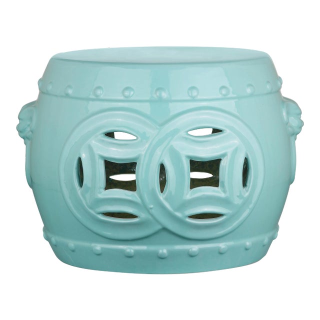 Double Coin Garden Stool in Light Blue For Sale