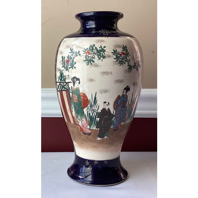 VTG/Antique Japanese Cobalt Porcelain Satsuma Figural Vase, Marked, 12 1/2” Tall For Sale - Image 4 of 12