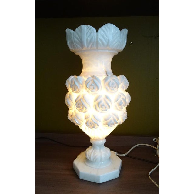 Italian Carved Flowers Alabaster Table Lamp, 1950s For Sale - Image 9 of 18