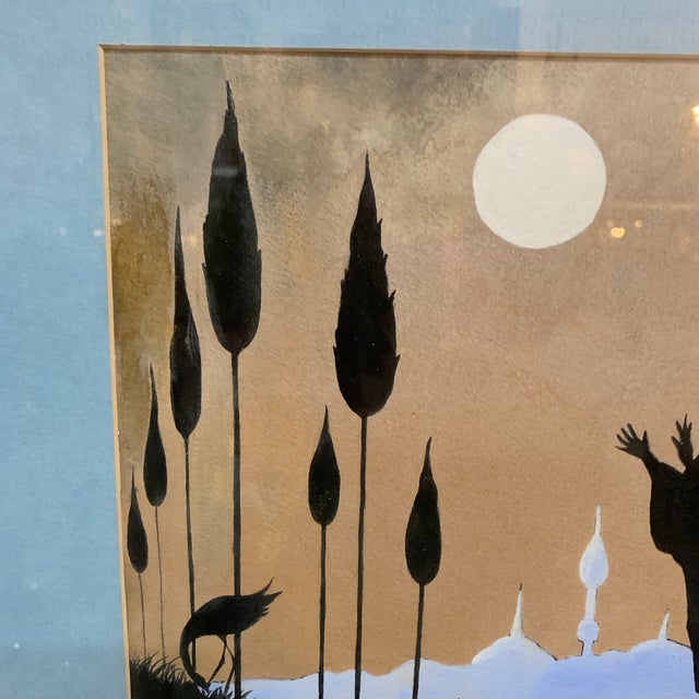 1960s Vintage Mixed Media Persian Painting For Sale - Image 4 of 7