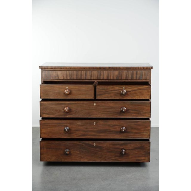 Large Antique English Chest of Drawers/Commode from the Early 19th Century with 5 Drawers and Details For Sale - Image 3 of 13
