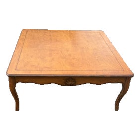 Vintage Trouvaille French Provincial Coffee Table | Cabriole Legs | 42” Square For Sale