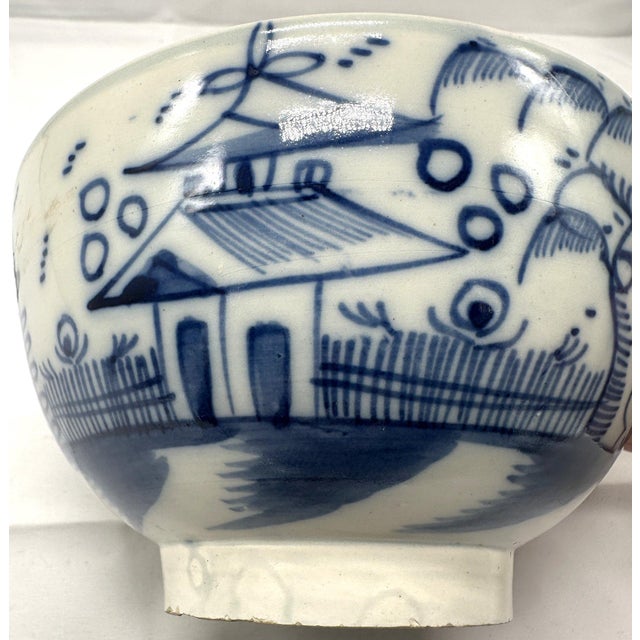 18th Century 18th C. Dutch Delftware Blue & White Chinoiserie Bowl For Sale - Image 5 of 17