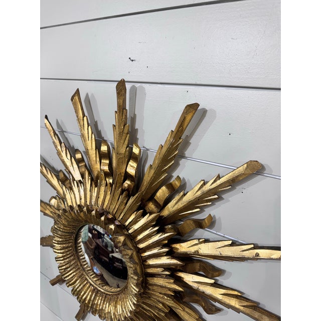Gold Vintage French Sunburst Convex Mirror For Sale - Image 8 of 9