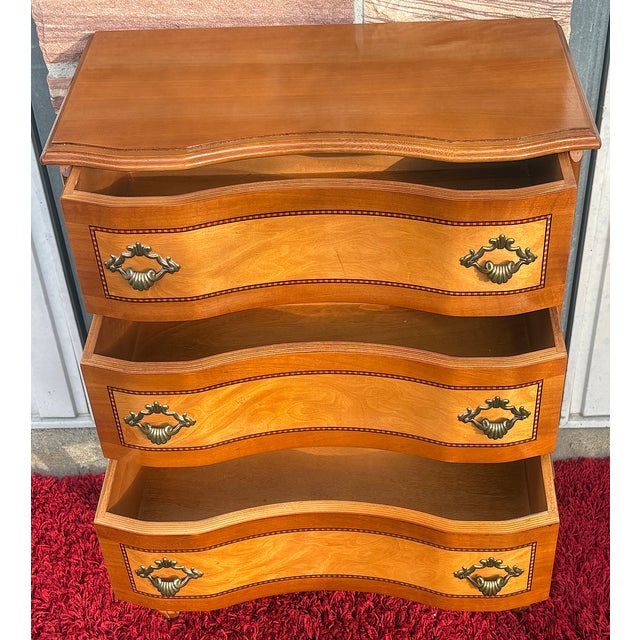 Vintage Wood Three-Drawer Inlaid Chest of Drawers, 1970s For Sale - Image 10 of 12