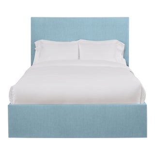 Hadley California King Bedframe, Mosaic Blue Linen For Sale