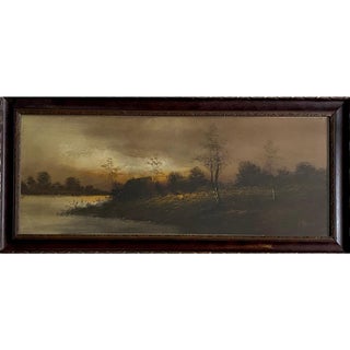 Early 20th Century "Riverscape at Twilight With Cottage" Pastel Drawing, Framed For Sale
