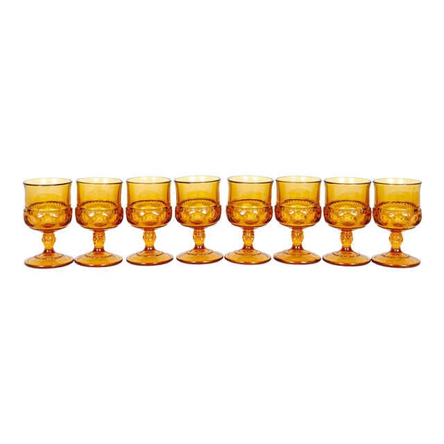 Mid 20th Century Colony Crown Topaz Amber Glasses, Set of 8 For Sale