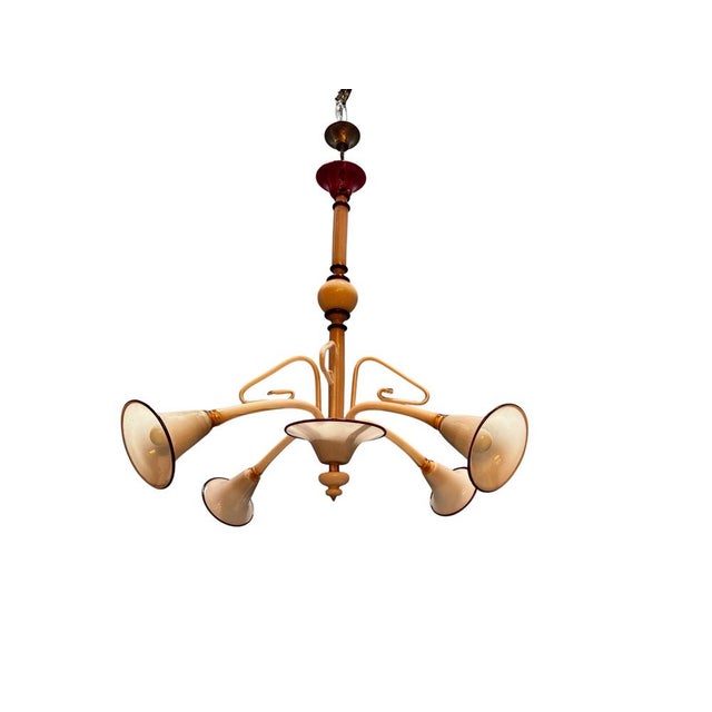 Art Deco Pink Murano Glass Chandelier, 1950s For Sale - Image 14 of 14