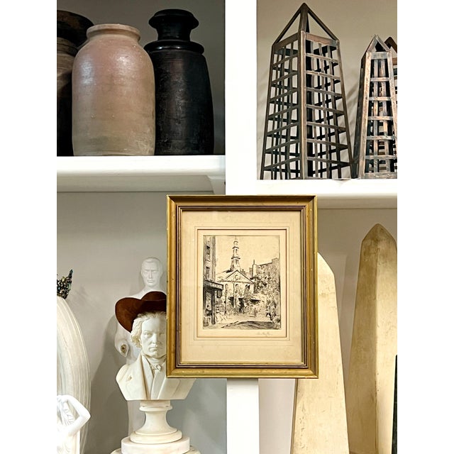 Vintage Original Etching by George Oberteuffer (1878 - 1940). Signed, Reframed For Sale - Image 10 of 12